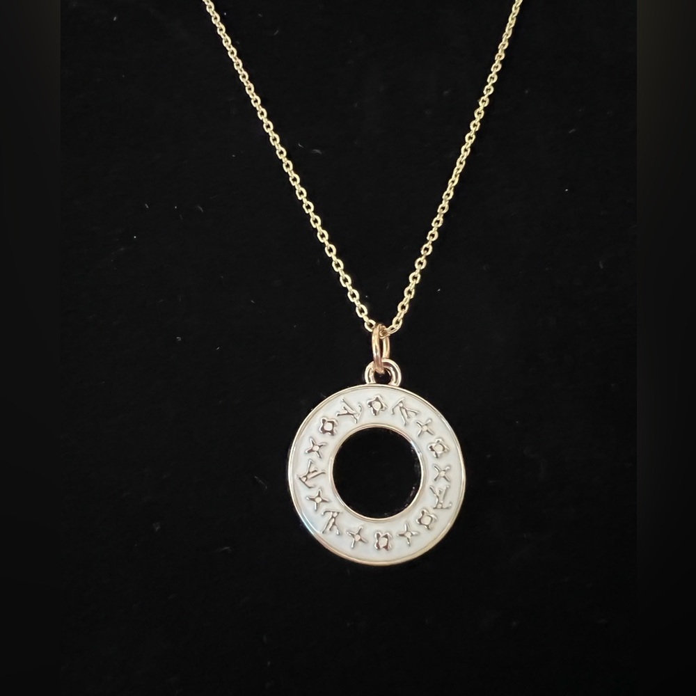 Authentic White and Gold Upcycled LV Donut Necklace